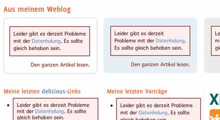 Der Nutzer bekommt nun Feedback, daß die Daten von YQL fehlen.