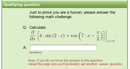 Captcha mit sehr komplizierter Matheformel